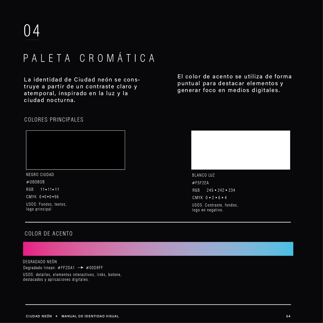 Manual de identidad visual de Ciudad Neón — versiones cromáticas